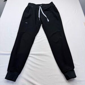 FIGS Black Track Jogger Pants with Gray Drawstring